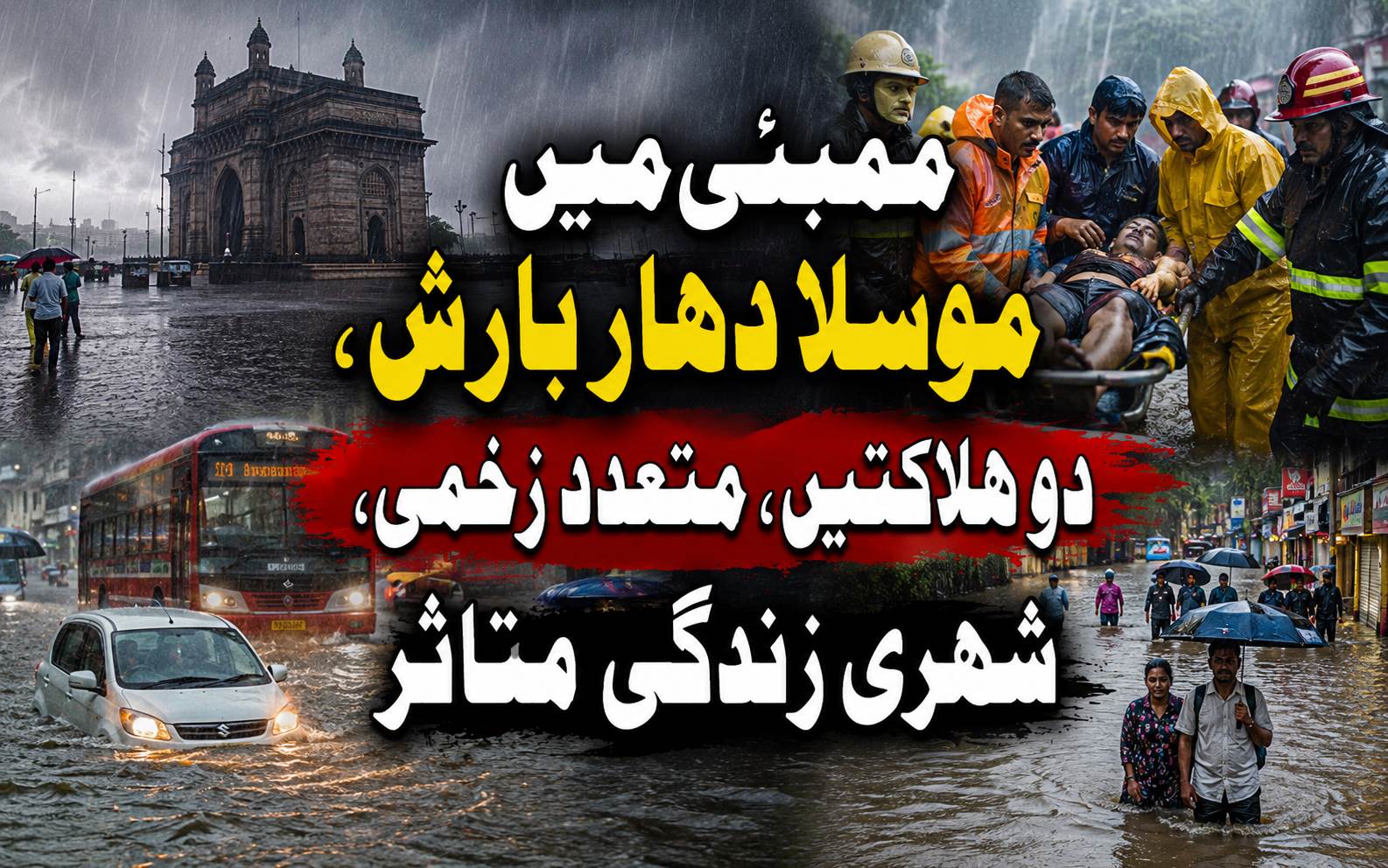 ممبئی میں موسلا دھار بارش، دو ہلاکتیں، متعدد زخمی، شہری زندگی متاثر