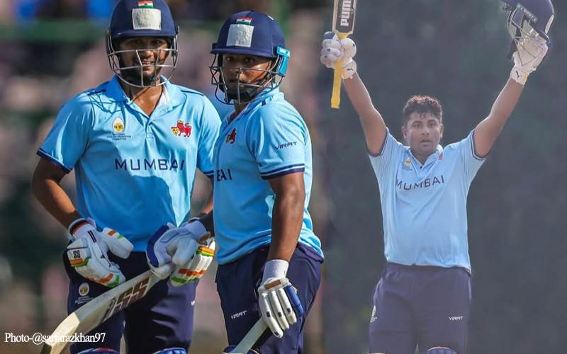 سرفراز خان کی دھواں دار سنچری، 75 گیندوں میں 157 رنز کی شاندار اننگ