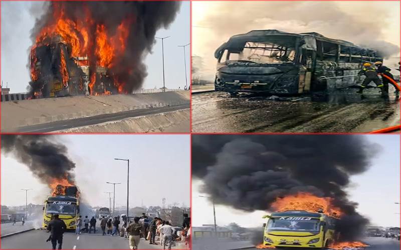 دہلی سے وارانسی جا رہی سلیپر بس میں لگی آگ،دو پولیس اہلکاروں کی بہادری سے ٹل گیابڑا حادثہ 