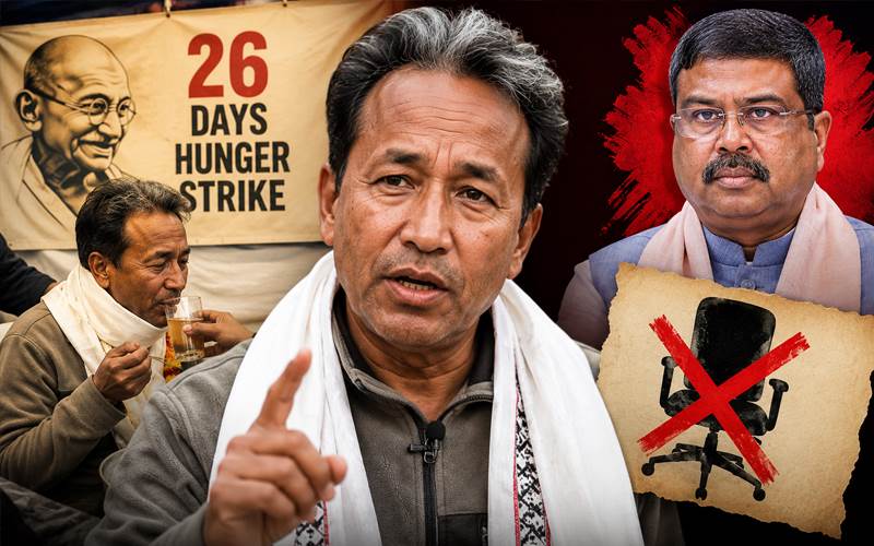 سونم وانگچک کا 26 روز بعد بھوک ہڑتال ختم، مگر دھرمیندر پردھان کے استعفے کا مطالبہ برقرار