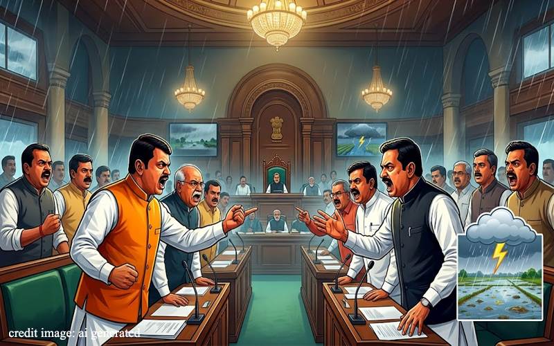 مہاراشٹر اسمبلی میں بارش سے تباہی پر ہنگامہ، حکومت اور اپوزیشن آمنے سامنے