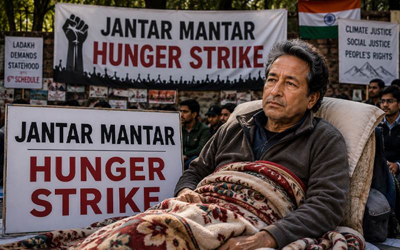 جنتر منتر پر احتجاج جاری، سونم وانگچک کی بھوک ہڑتال بیسویں دن میں داخل