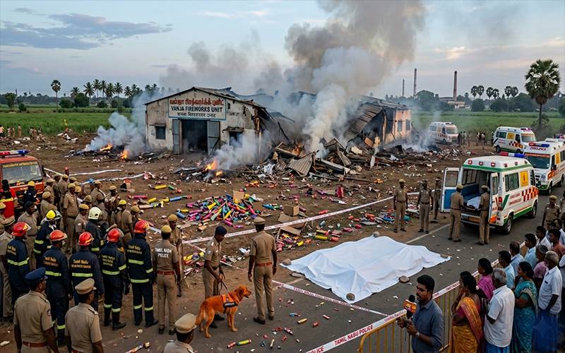 تمل ناڈو میں پٹاخہ کارخانے میں بھیانک دھماکہ، 17 افراد ہلاک