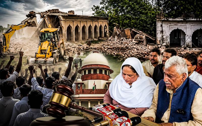 سدھارتھ نگر: 60 سال پرانے مدرسے اور مسجد پر بلڈوزر، اپوزیشن کا احتجاج