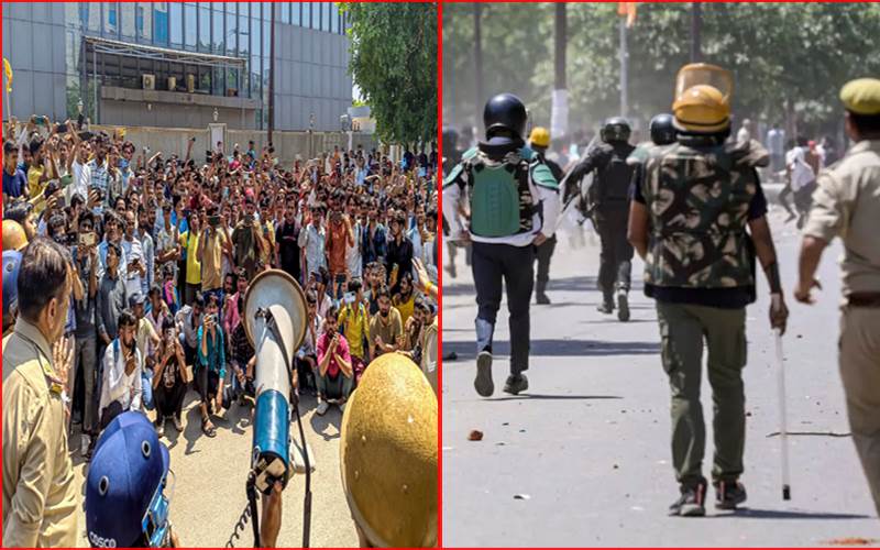 نوئیڈا میں ایک بار پھر ملازمین کا احتجاج، پولیس اور مظاہرین کے درمیان جھڑپ